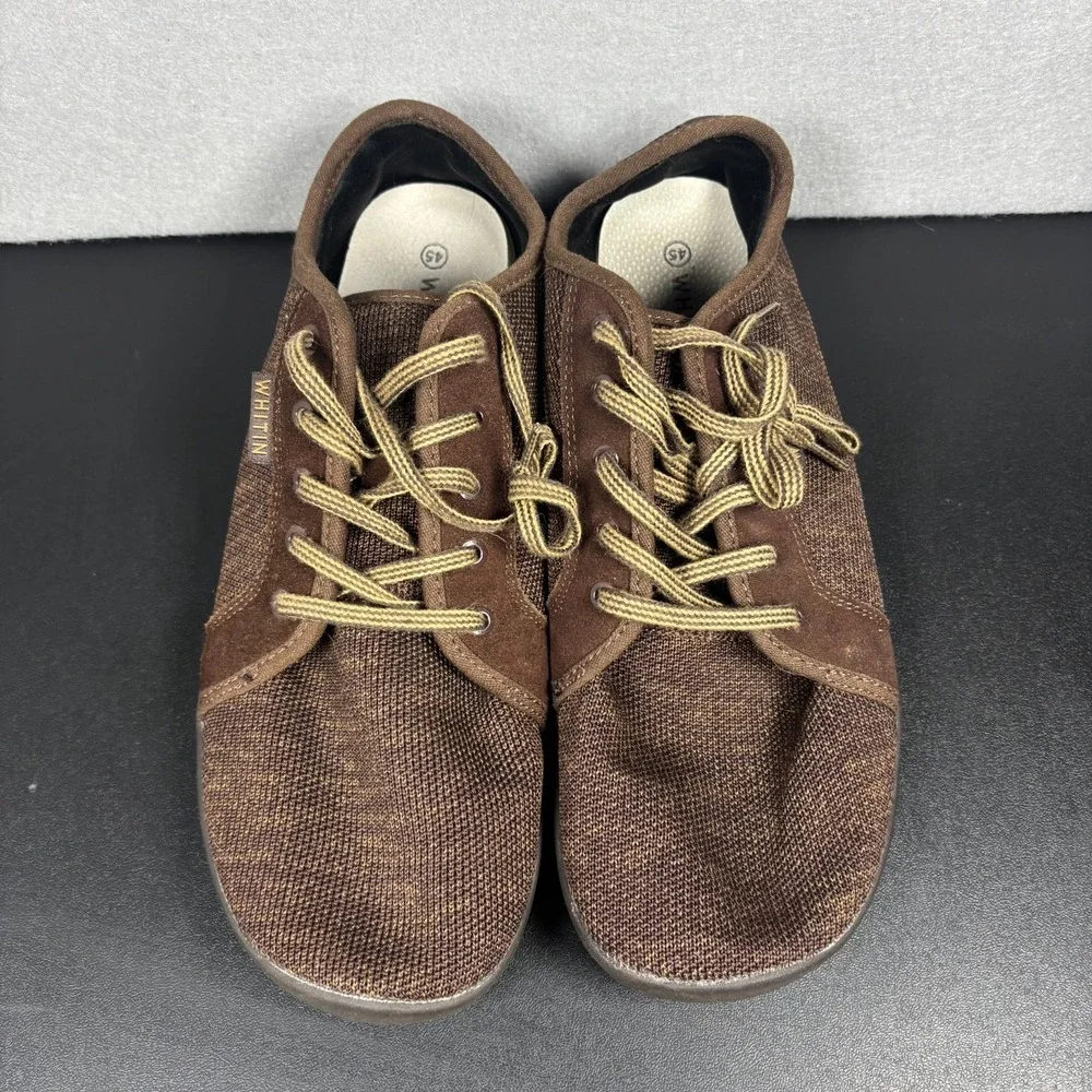 WHITIN Mens Wide Barefoot Sneakers Brown Knit Zero Drop Shoes Size 45 US 11/11.5